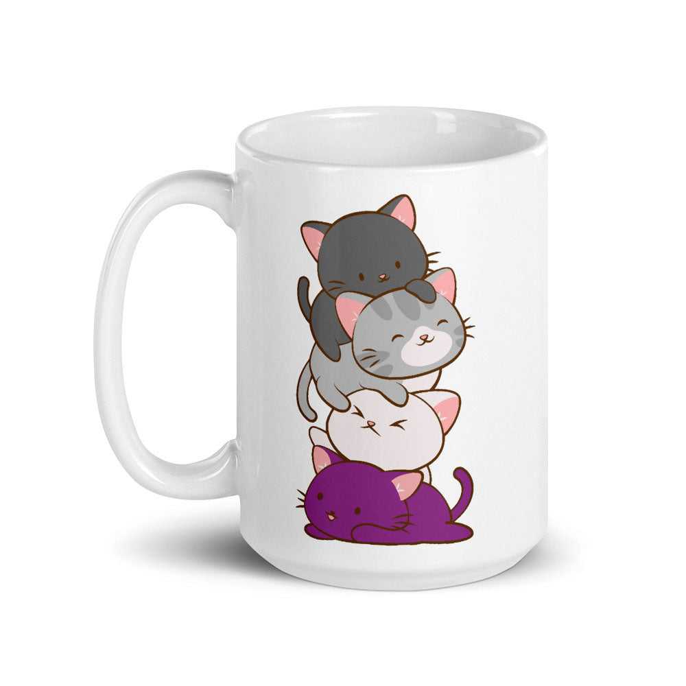 Asexual Pride Cute Kawaii Cat Mug 15 oz / White