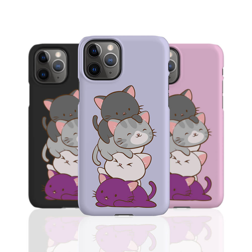 Asexual Pride Kawaii Cat Phone Case - black, purple and pink