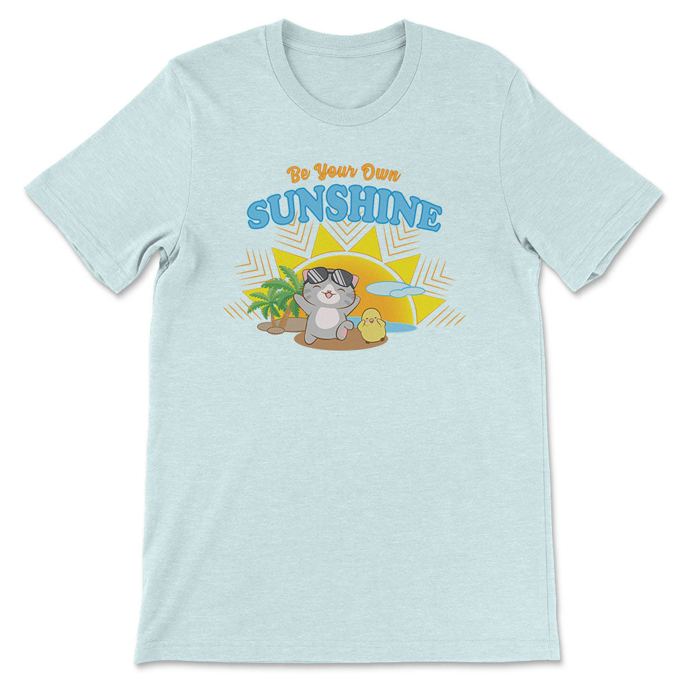 Be Your Own Sunshine Kawaii Cat Summer T-shirt - Heather Ice Blue