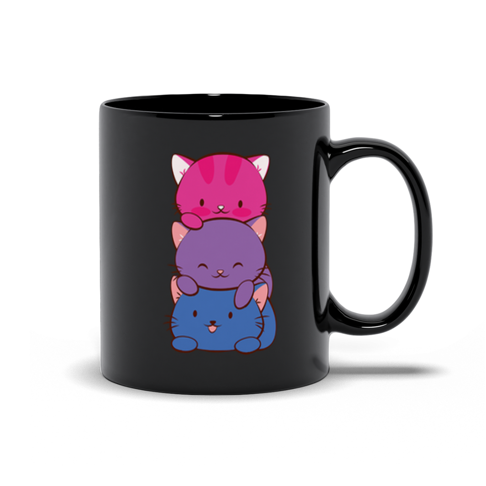 Bisexual Pride Cute Kawaii Cat Mug 11 oz / Black