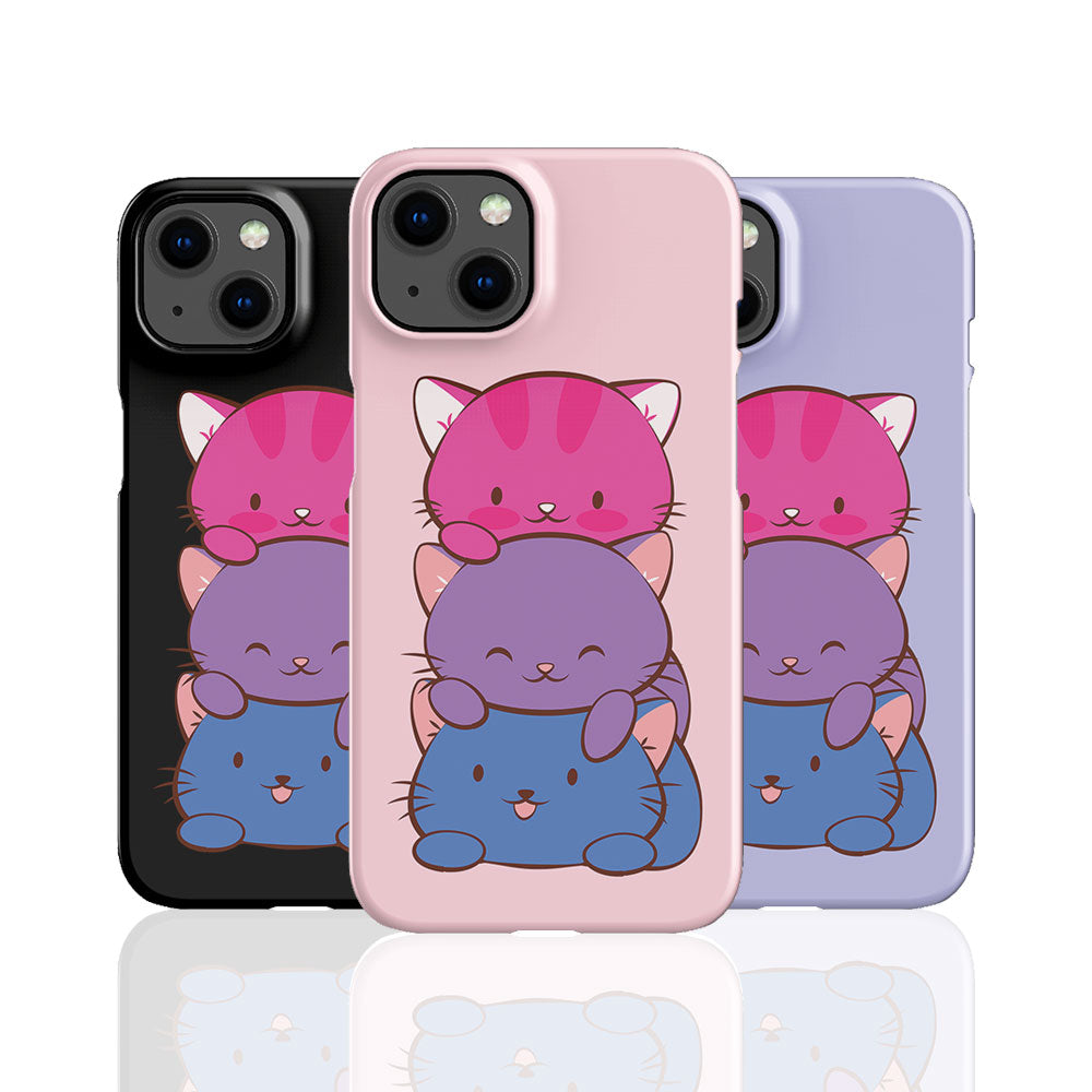 Bisexual Pride Kawaii Cat Phone Cases - pink, black and purple