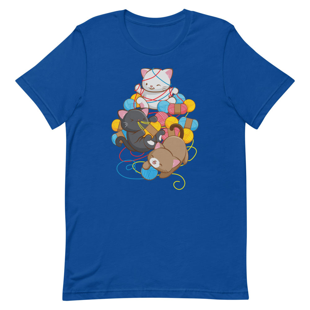 Cat Play With Yarn Kawaii T-shirt for Knitters and Crotcheters S / Royal Blue