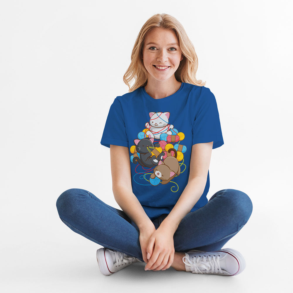 Cat Play With Yarn Kawaii T-shirt for Knitters and Crotcheters