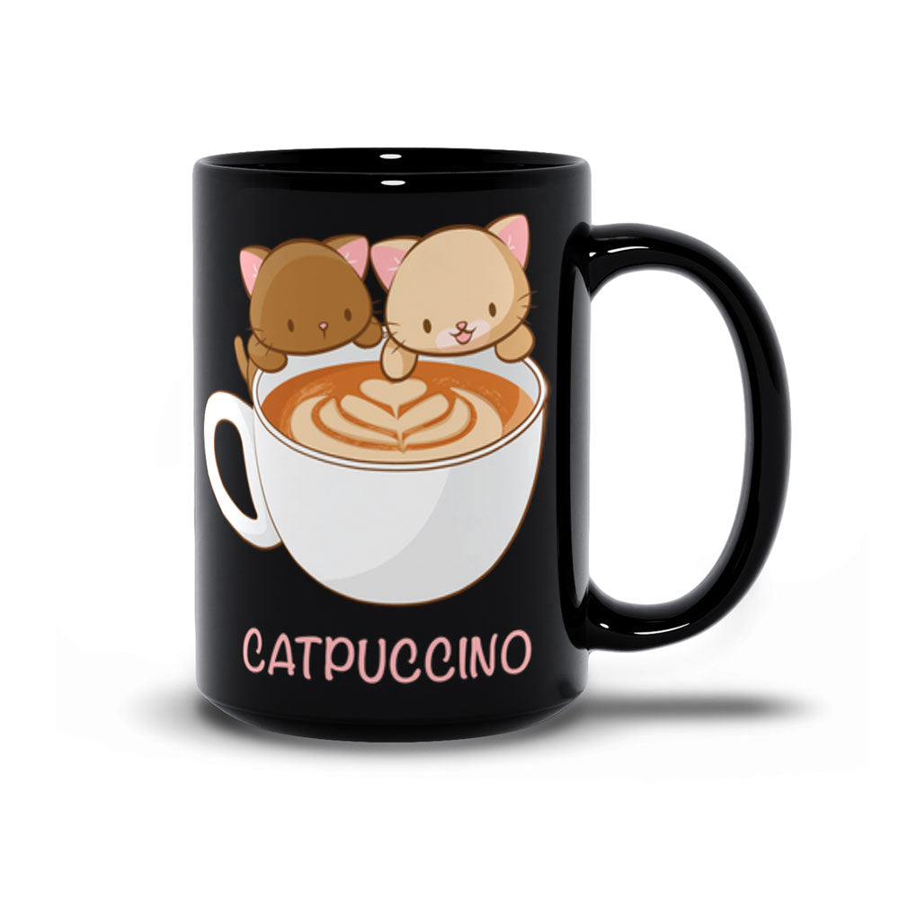 Catpuccino Cute Coffee Cats Kawaii Mug 15 oz / Black