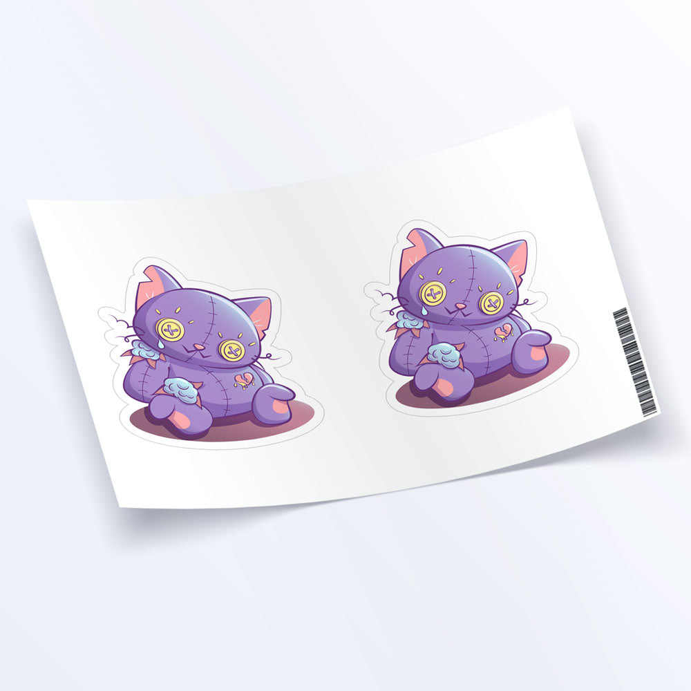Creepy Cute Broken Cat Doll Pastel Goth Aesthetic Kawaii Sticker Sheet - set of 2