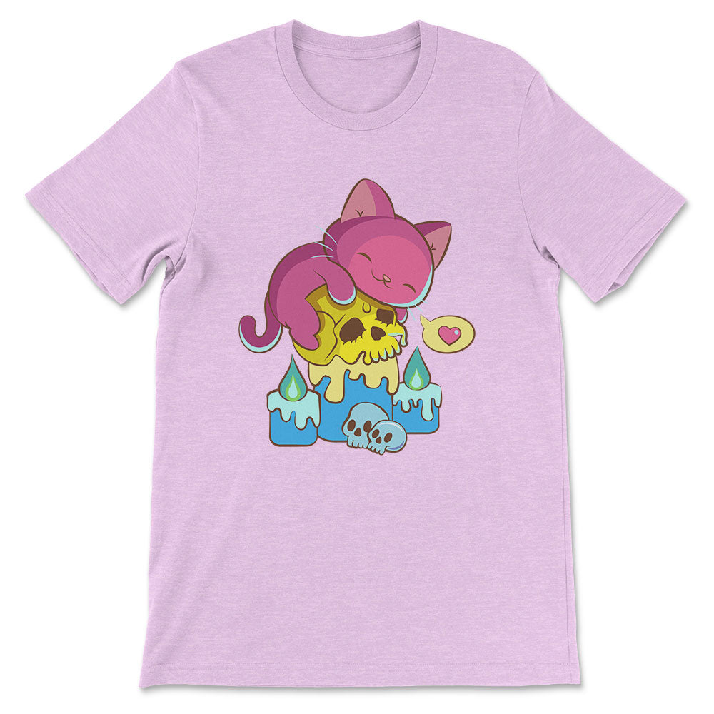 Creepy Cute Cat on Skull Kawaii Goth Pansexual Shirt - Heather Prism Lilac