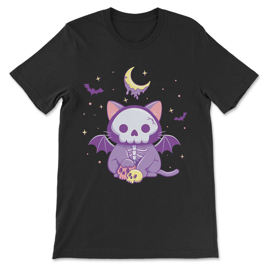 Creepy Cute Skeleton Cat Kawaii Pastel Goth Shirt - black
