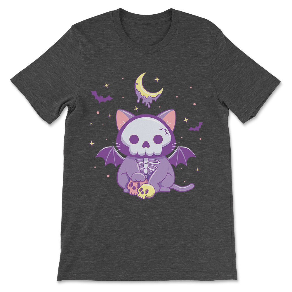 Creepy Cute Skeleton Cat Kawaii Pastel Goth Shirt - dark grey heather