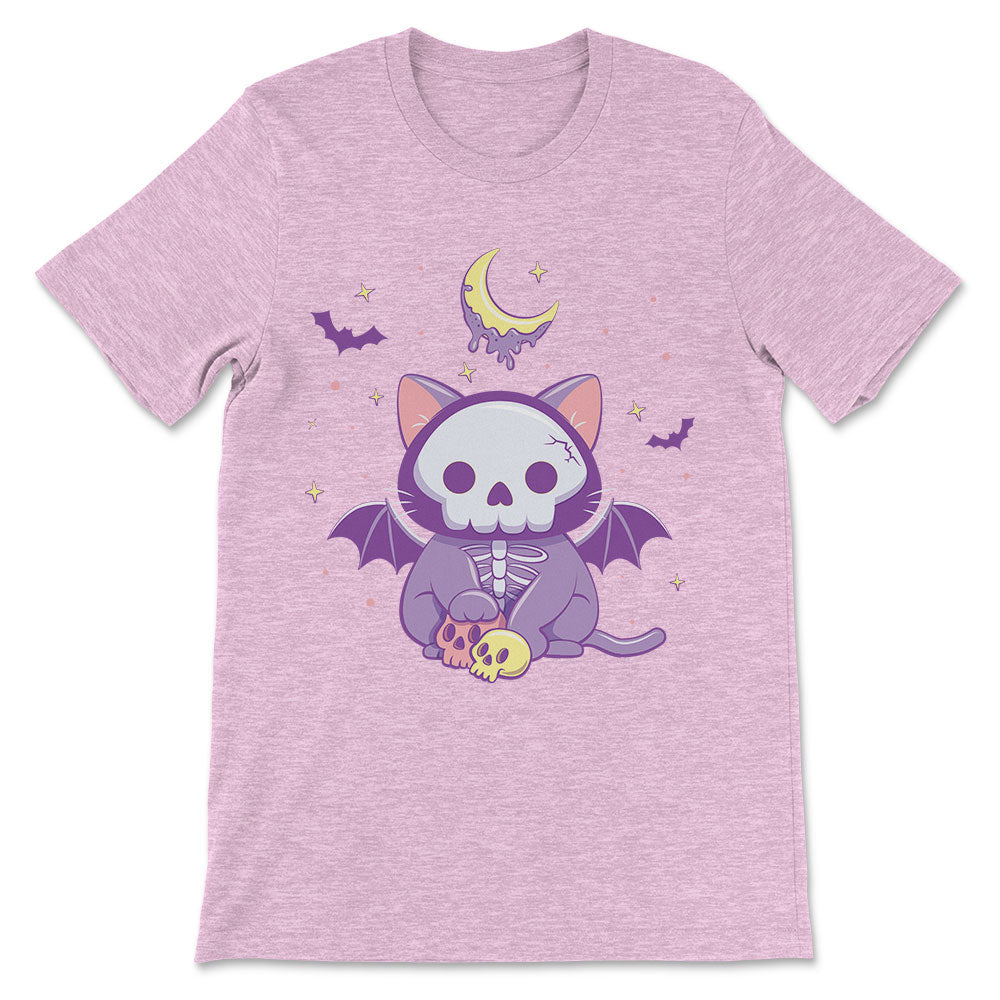 Creepy Cute Skeleton Cat Kawaii Pastel Goth Shirt - Heather Prism Lilac