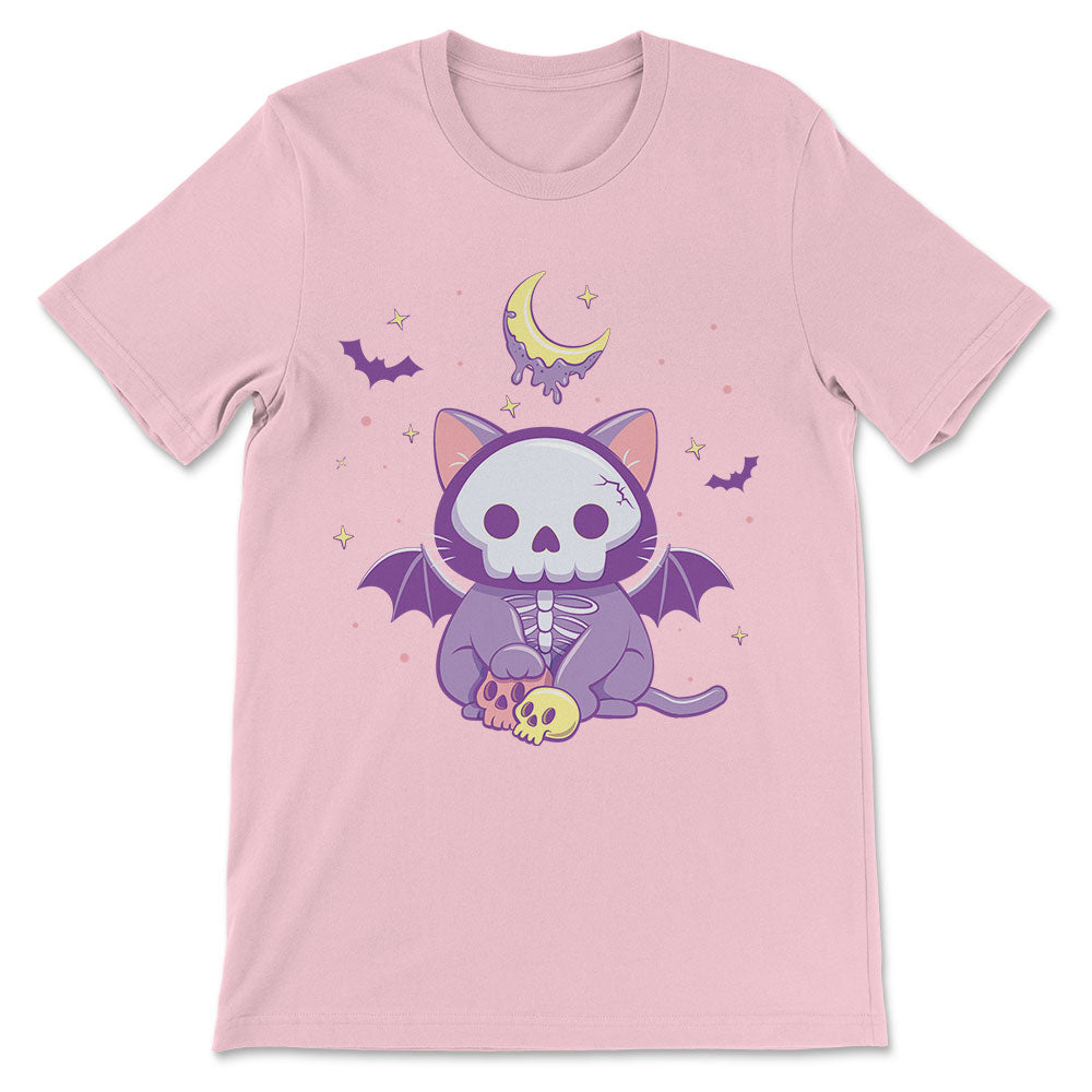 Creepy Cute Skeleton Cat Kawaii Pastel Goth Shirt - Pink