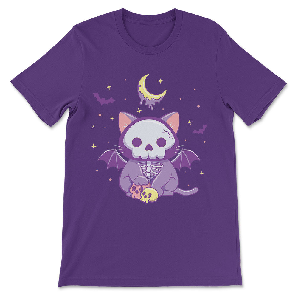 Creepy Cute Skeleton Cat Kawaii Pastel Goth Shirt - Purple