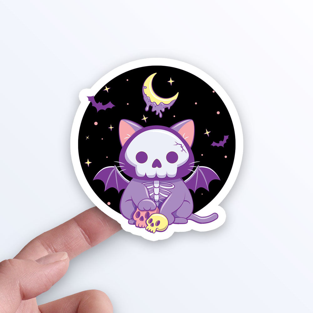 Creepy Cute Skeleton Cat Kawaii Pastel Goth Sticker