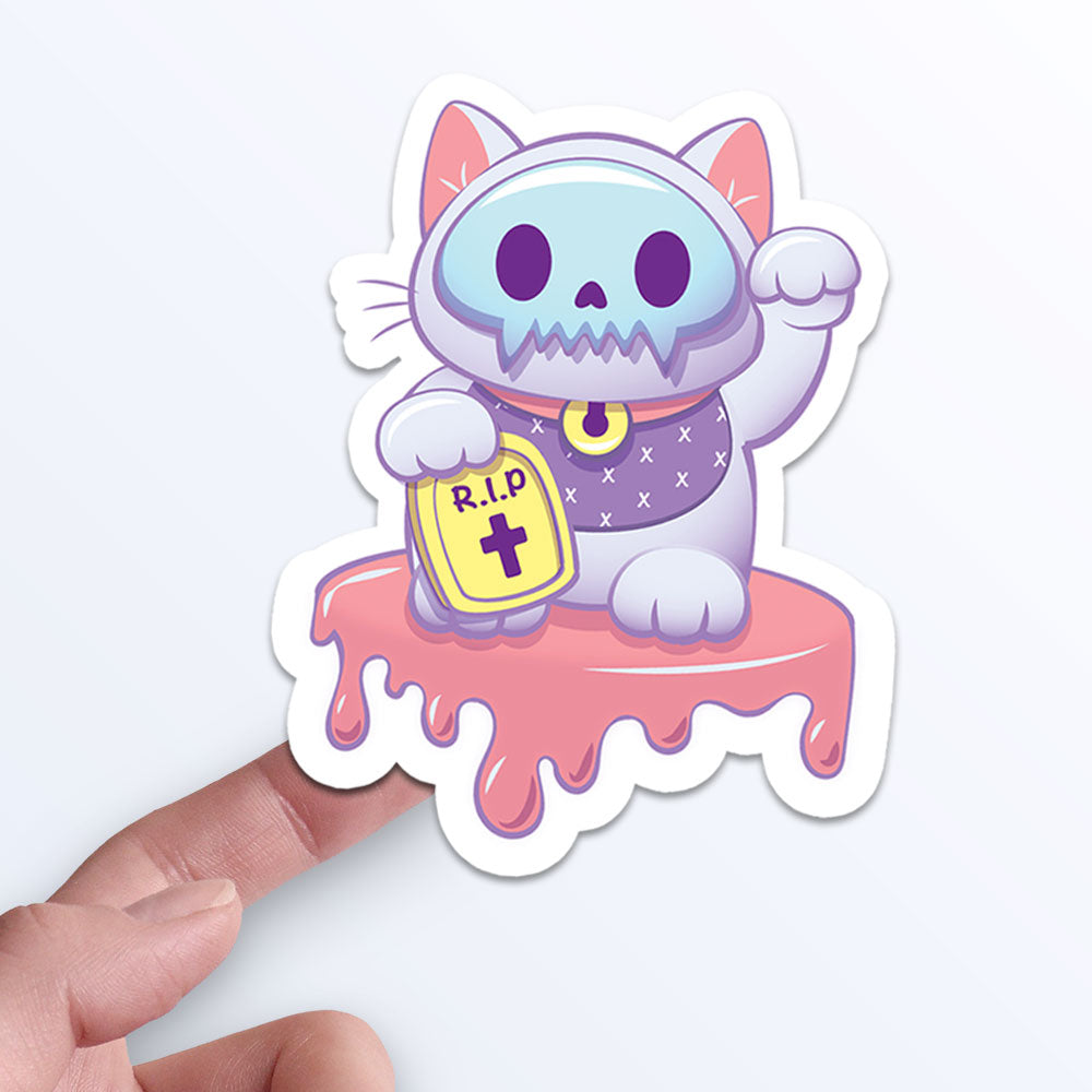 Creepy Maneki Neko Cute Goth Cat Kawaii Aesthetic Sticker on hand