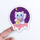 Creepy Maneki Neko Cute Goth Cat and Starry Night Kawaii Aesthetic Sticker on hand