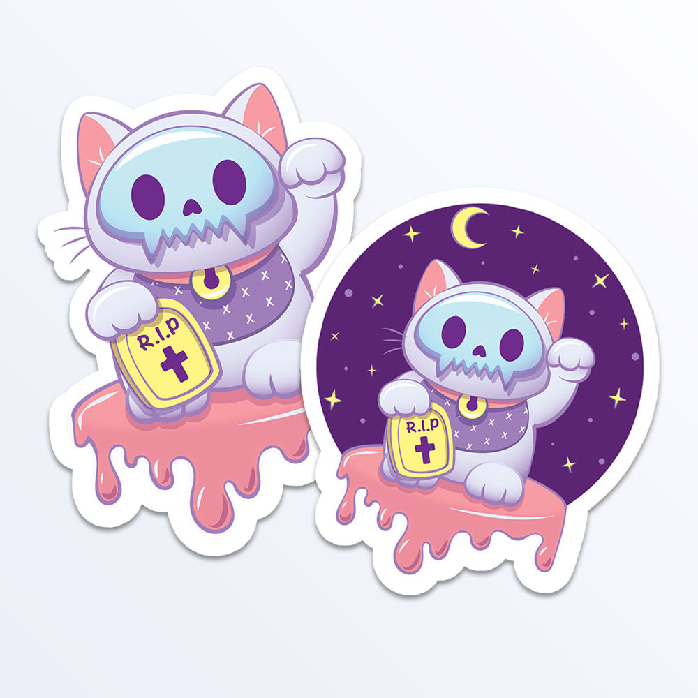 Creepy Maneki Neko Cute Goth Cat Kawaii Aesthetic Stickers