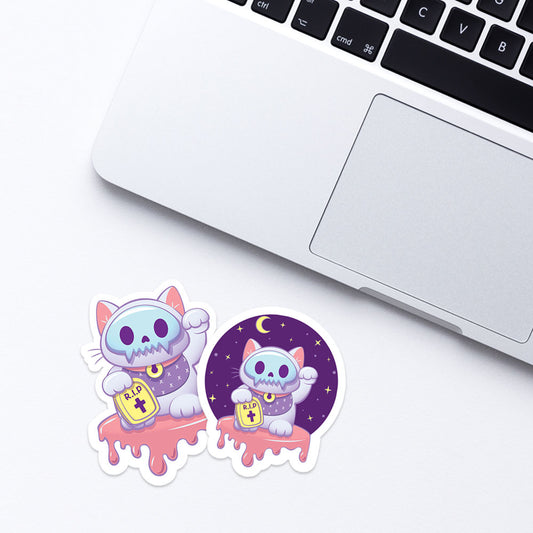 Creepy Maneki Neko Cute Goth Cat Kawaii Aesthetic Stickers for laptop