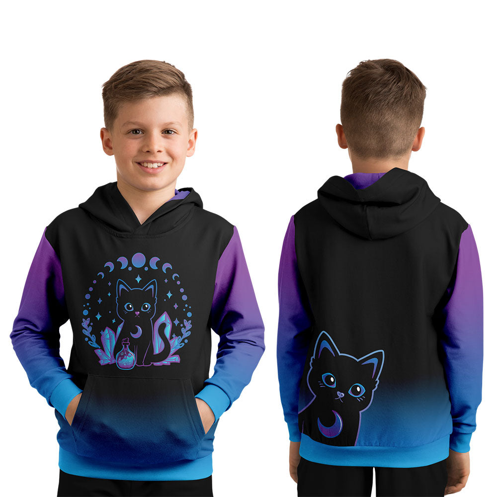 Crystal Alchemy Kawaii Black Cat Hoodie Eco-friendly for kids