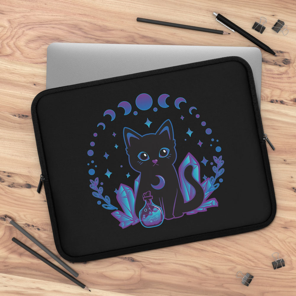 Crystal Alchemy Kawaii Black Cat Laptop Sleeve