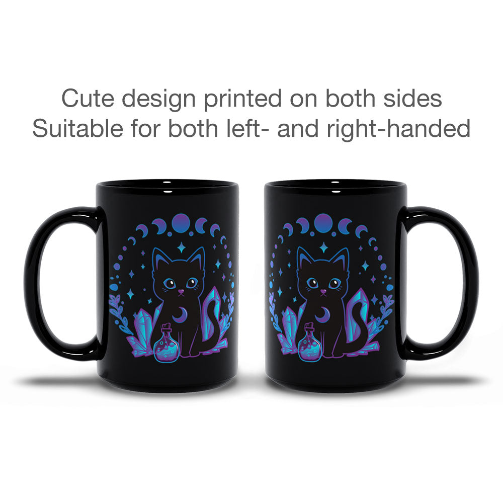 Crystal Alchemy Kawaii Witchy Black Cat Mug - double sided print