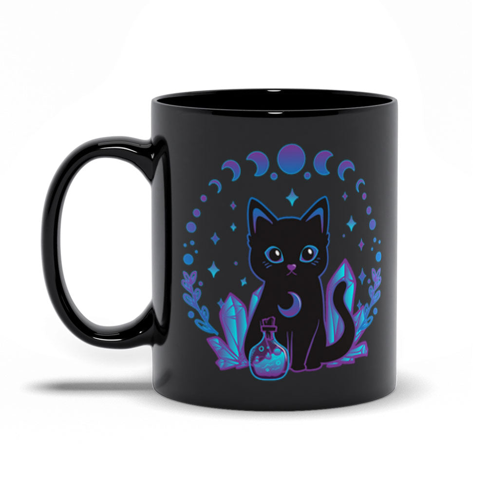 Crystal Alchemy Kawaii Witchy Black Cat Mug - Black 11oz