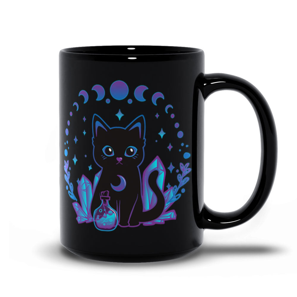 Crystal Alchemy Kawaii Witchy Black Cat Mug - Black 15oz