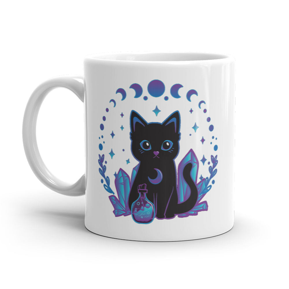 Crystal Alchemy Kawaii Witchy Black Cat Mug - White 11oz