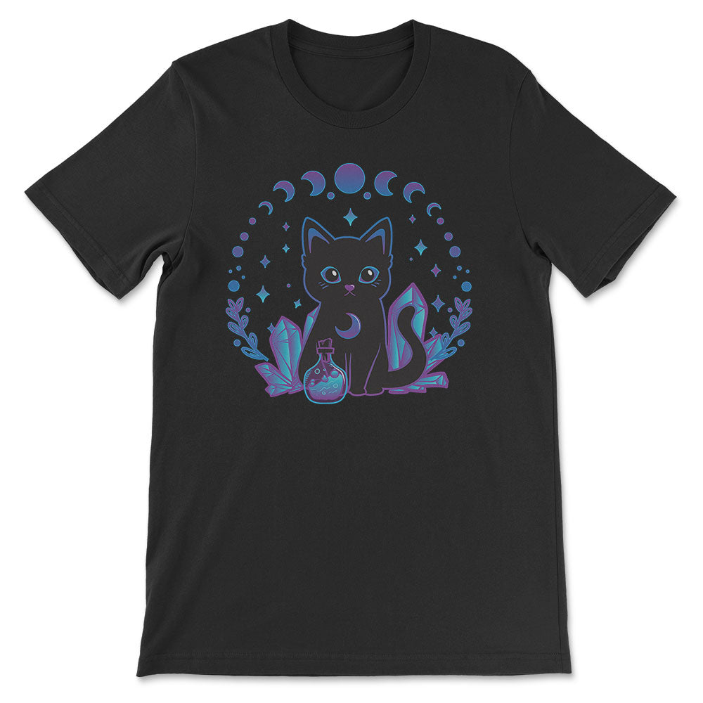 Crystal Alchemy Kawaii Witchy Black Cat T-shirt - Black