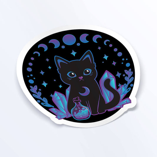 Crystal Alchemy Witchy Black Cat Kawaii Sticker