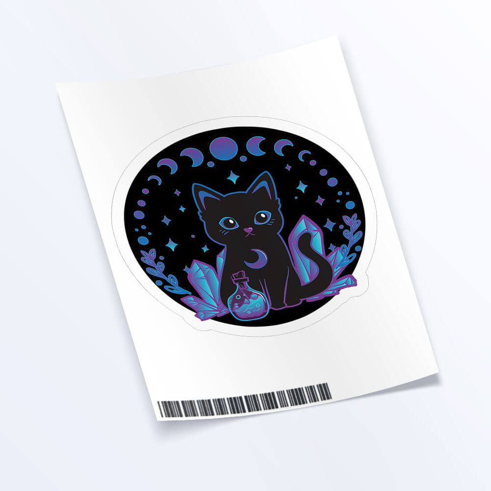 Crystal Alchemy Witchy Black Cat Kawaii Sticker Sheet