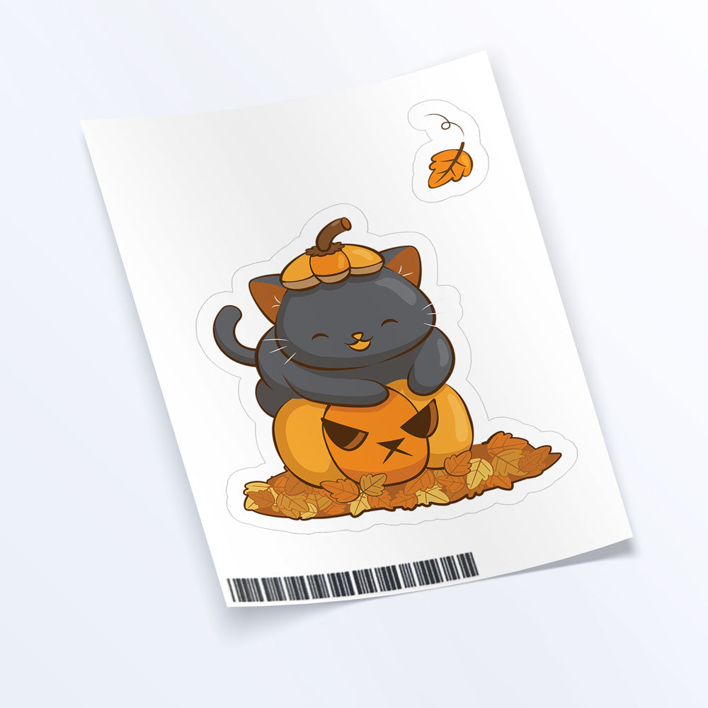 Cute Black Cats in Halloween Pumpkin Kawaii Stickers