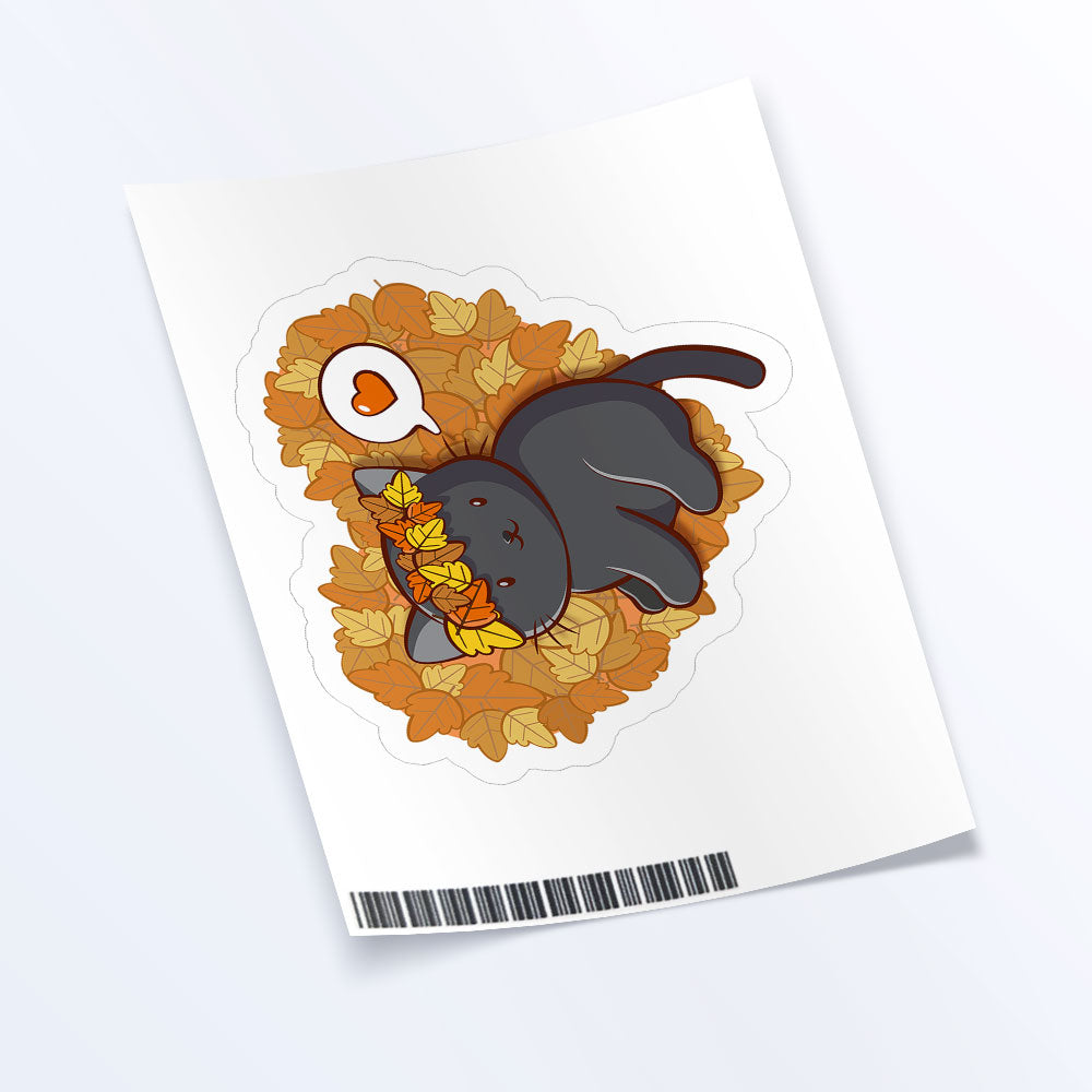 Cute Black Cat and Fall Leaves Kawaii Sticker Sheet