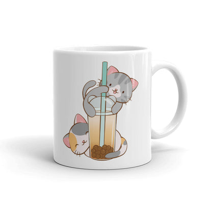Cute Boba Tea Cats Kawaii Mug 11 oz / White