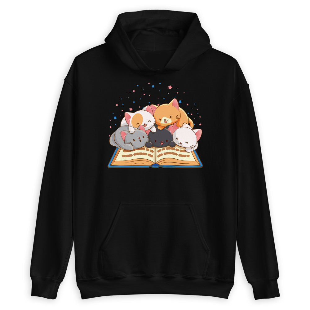 Cute Bookish Cats Kawaii Hoodie for Readers and Book Lovers - black
