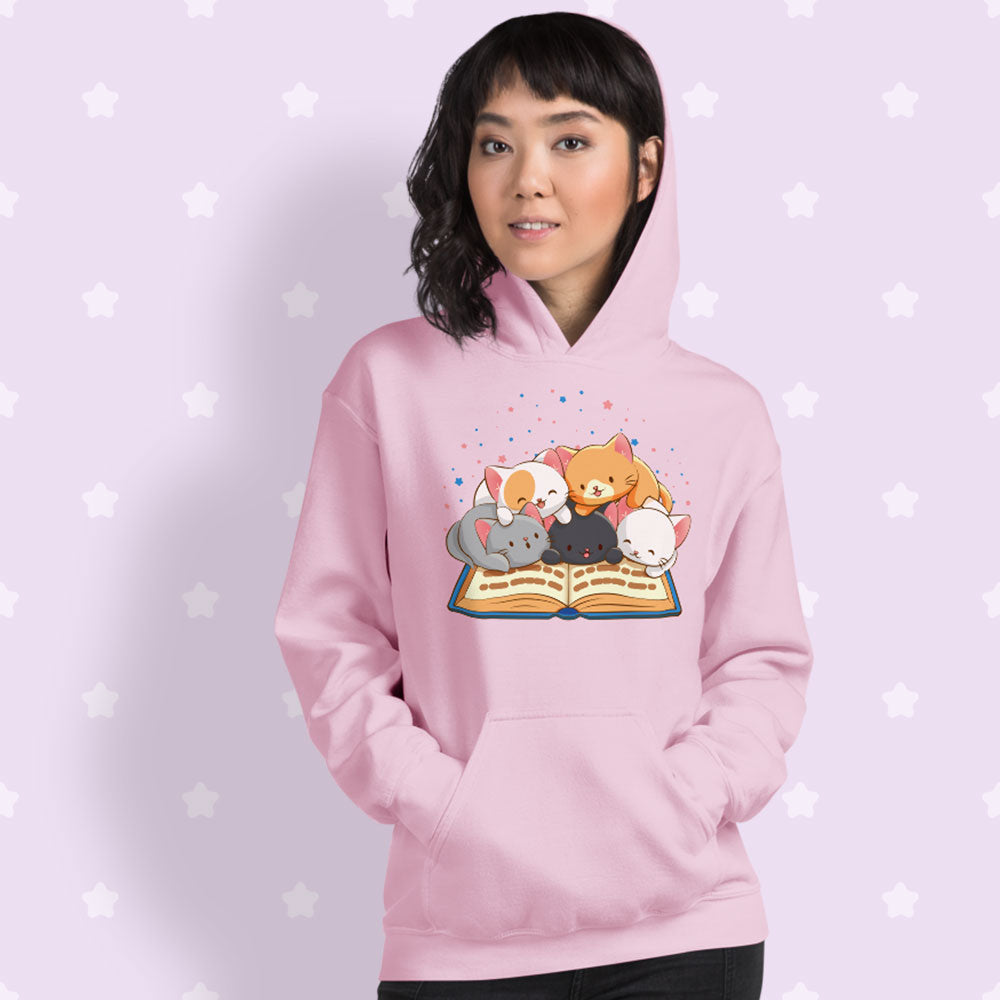 Cute Bookish Cats Kawaii Hoodie for Readers and Book Lovers for Women