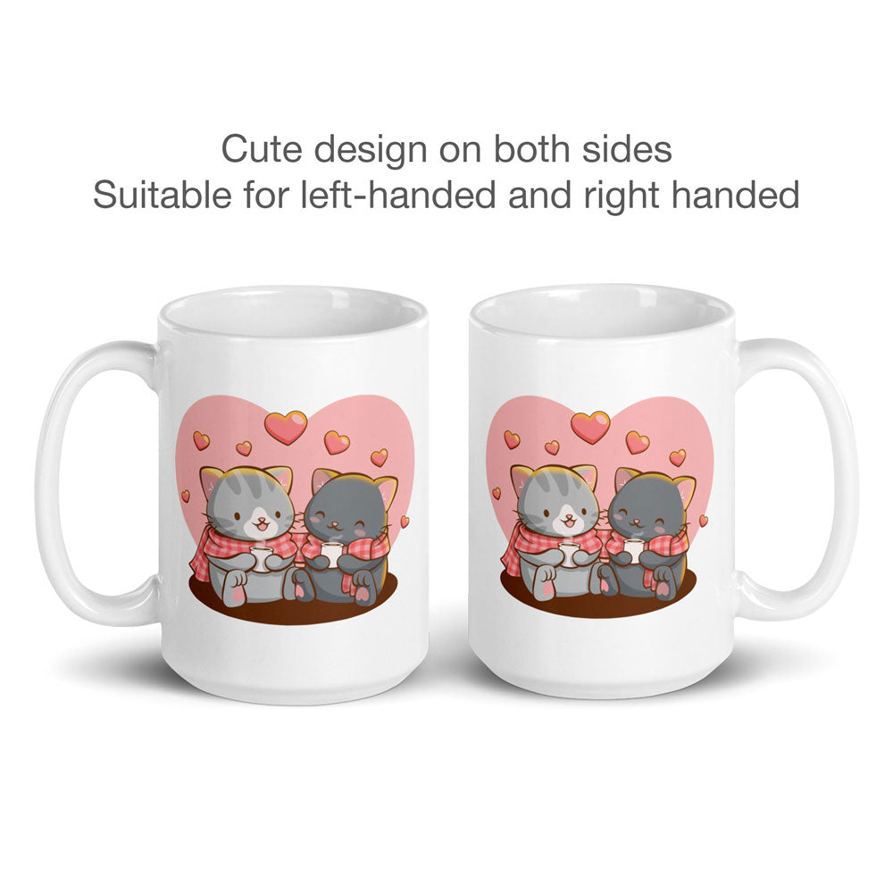 Stay Cozy Cute Cat Couple Valentines Day Kawaii Mug - printed both sides
