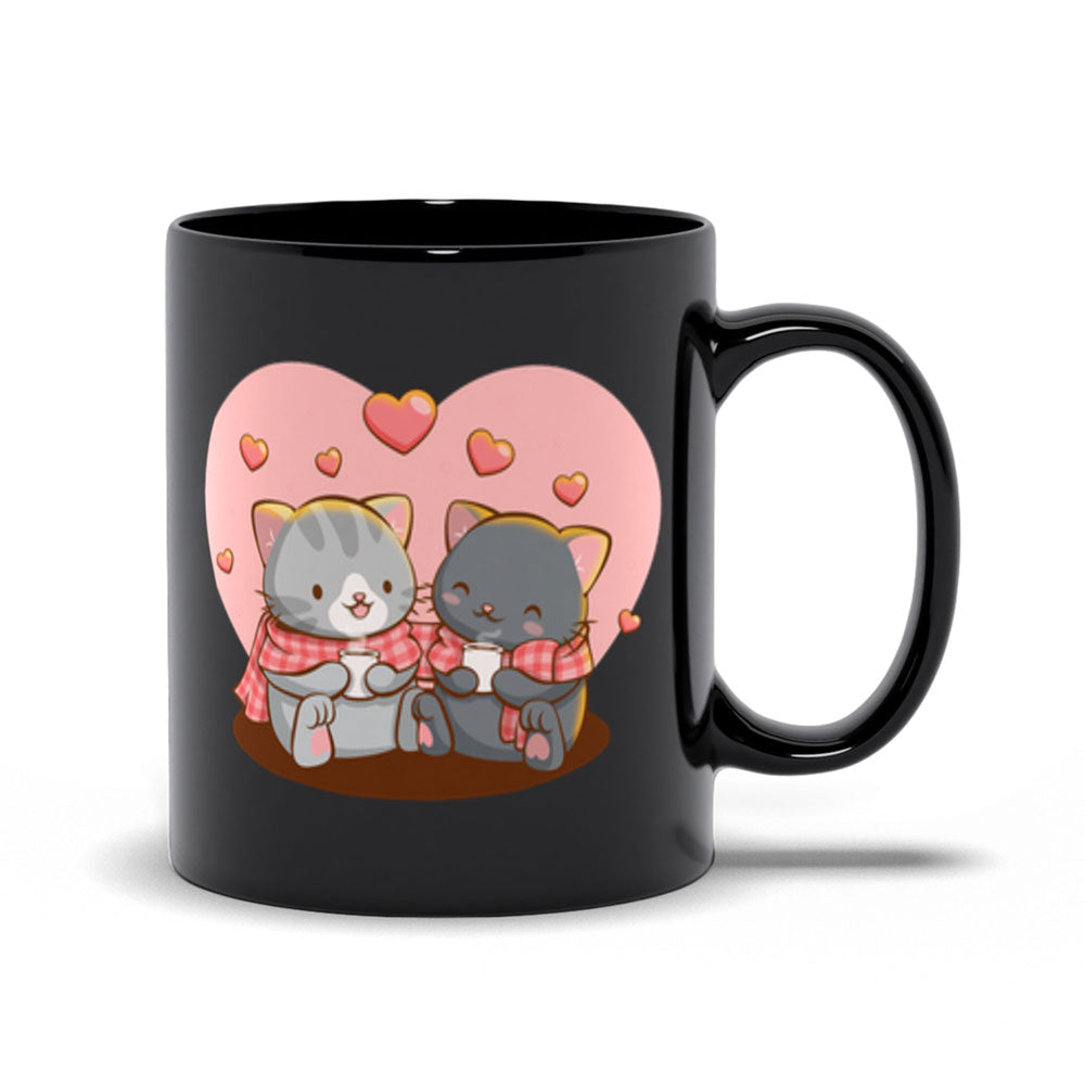 Stay Cozy Cute Cat Couple Valentines Day Kawaii Mug - Black 11 oz