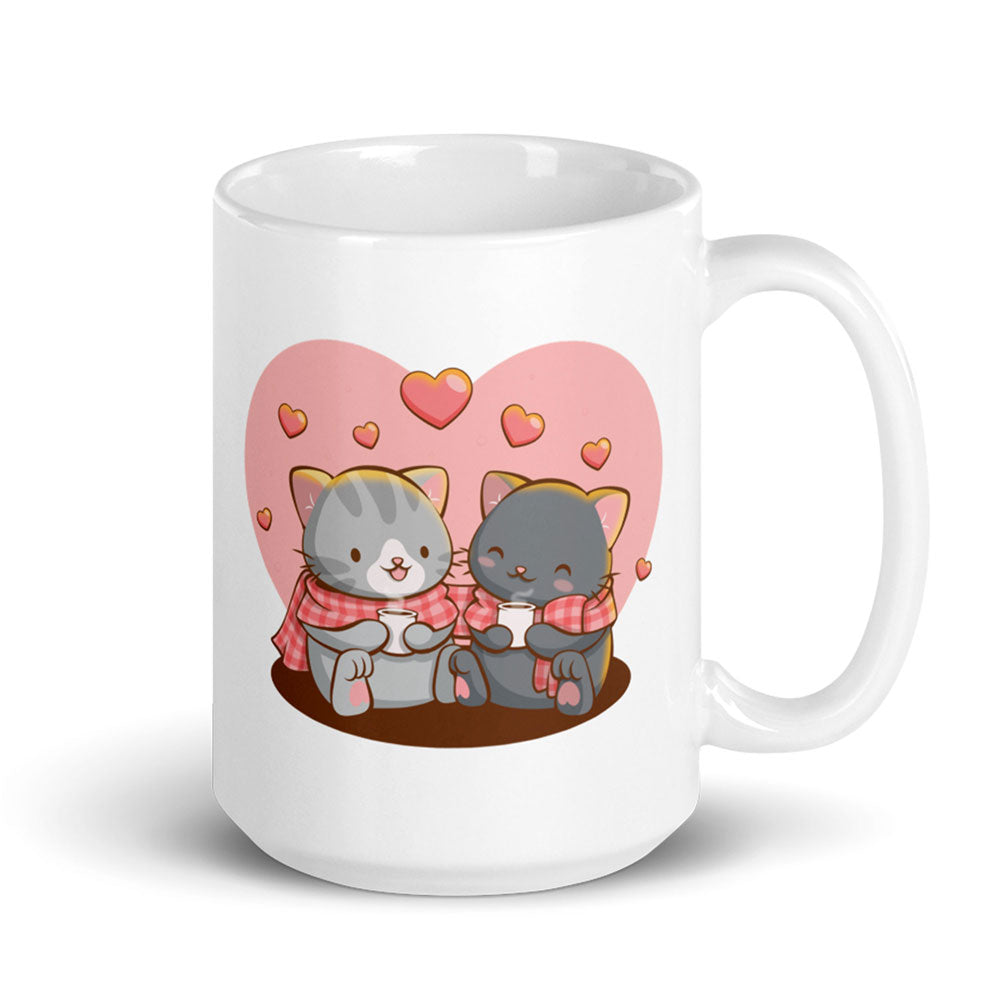 Stay Cozy Cute Cat Couple Valentines Day Kawaii Mug - White 15 oz