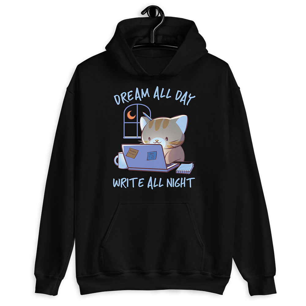 Cute Cat Kawaii Hoodie for Writers and Authors - Black
