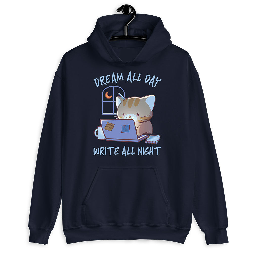 Cute Cat Kawaii Hoodie for Writers and Authors - Navy