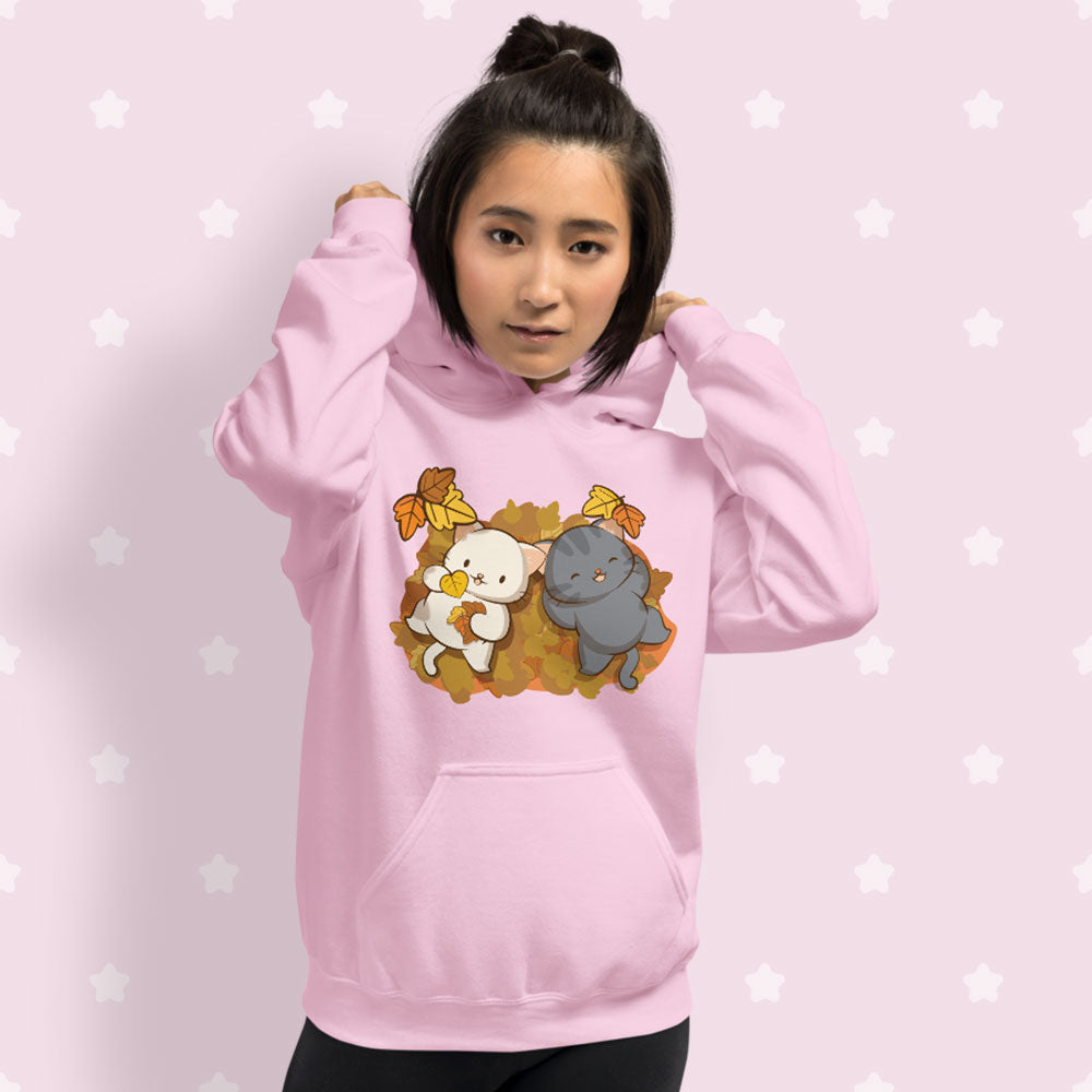 Cute Cats and Fall Leaves Kawaii Hoodie for women