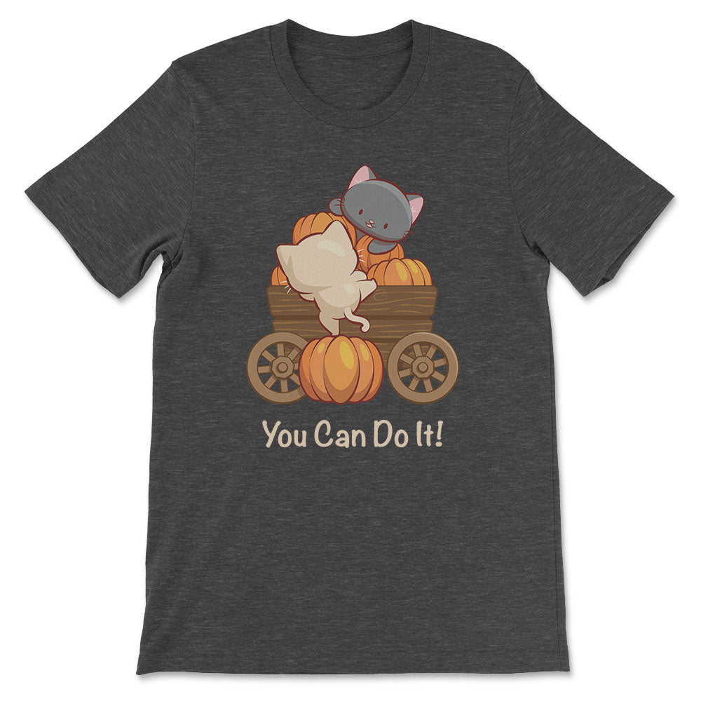 Kawaii Cats on Pumpkin Cart Inspirational Saying T-shirt - Dark Grey Heather