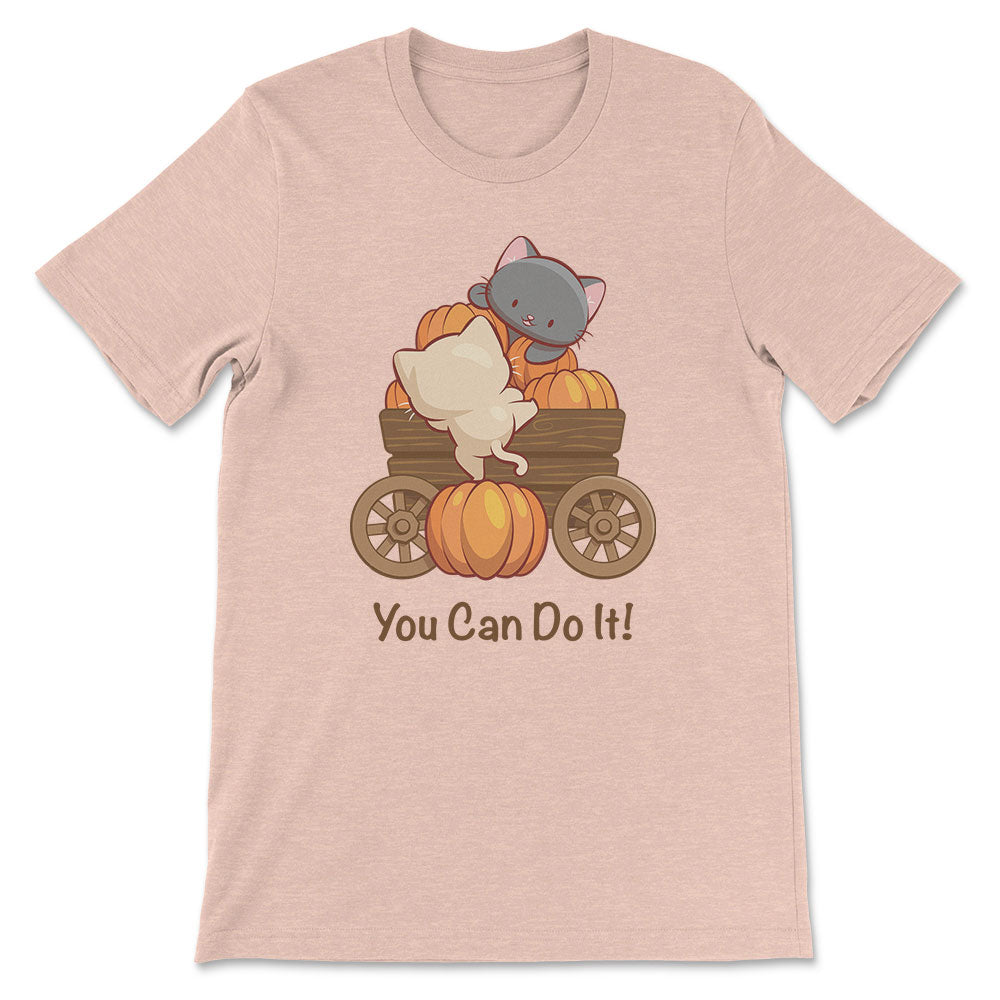 Kawaii Cats on Pumpkin Cart Inspirational Saying T-shirt - Heather Peach