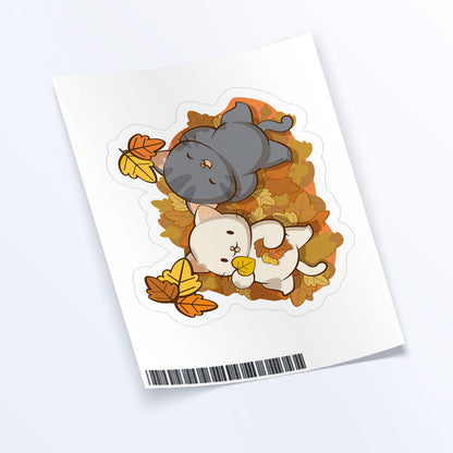 Cute Cats and Fall Leaves Kawaii Sticker Sheet