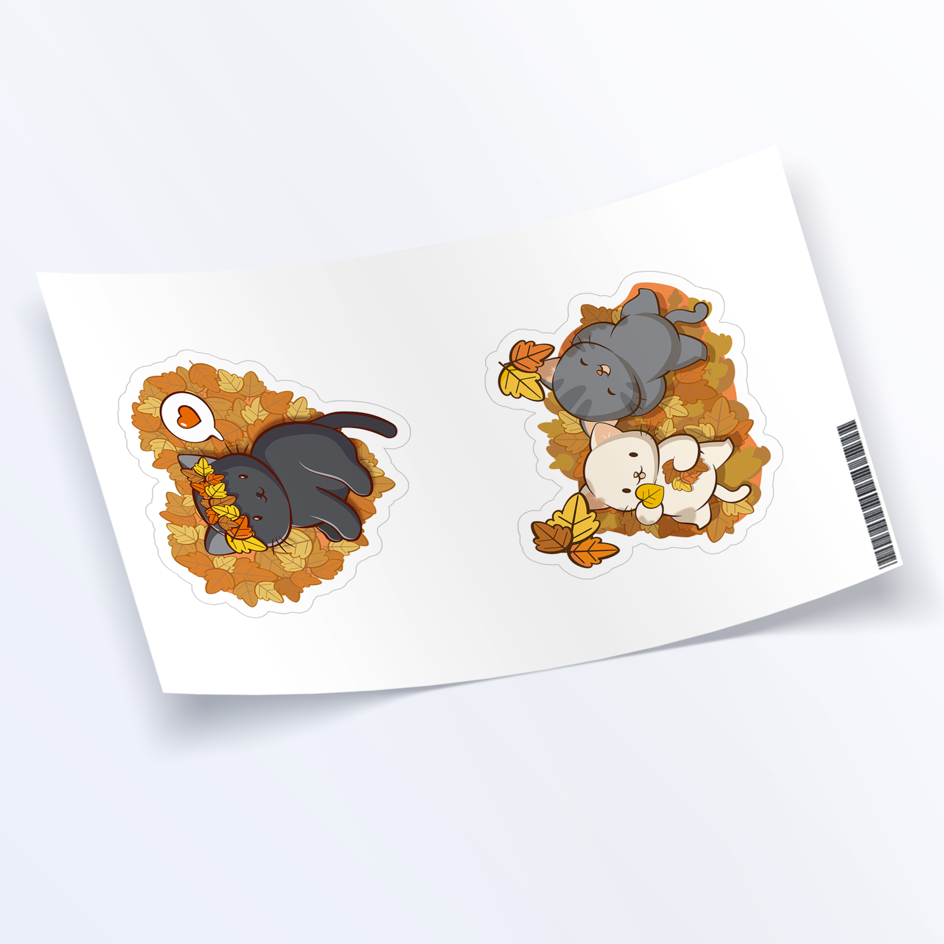 Cute Cats and Fall Leaves Kawaii Sticker Set of 2