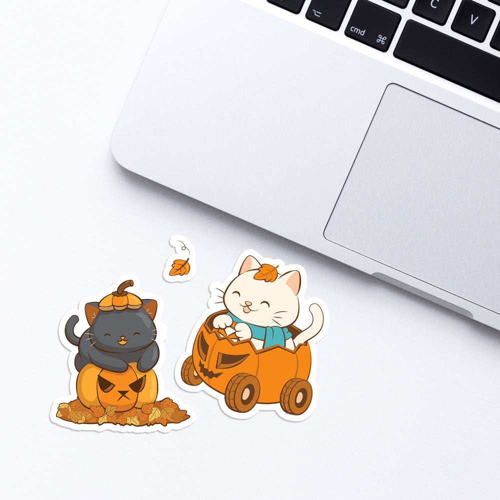 Cute Cats and Halloween Pumpkin Kawaii Stickers for Laptop