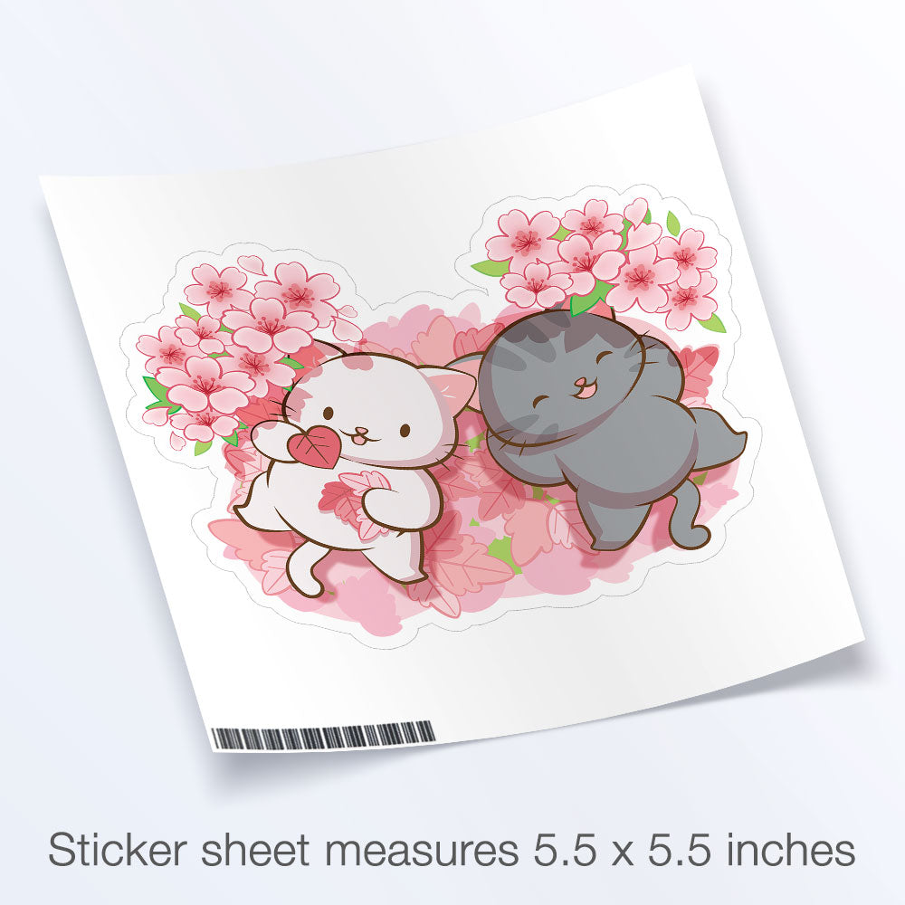 Cute Cats and Sakura Kawaii Sticker Sheet - Medium 5.5" x 5.5"