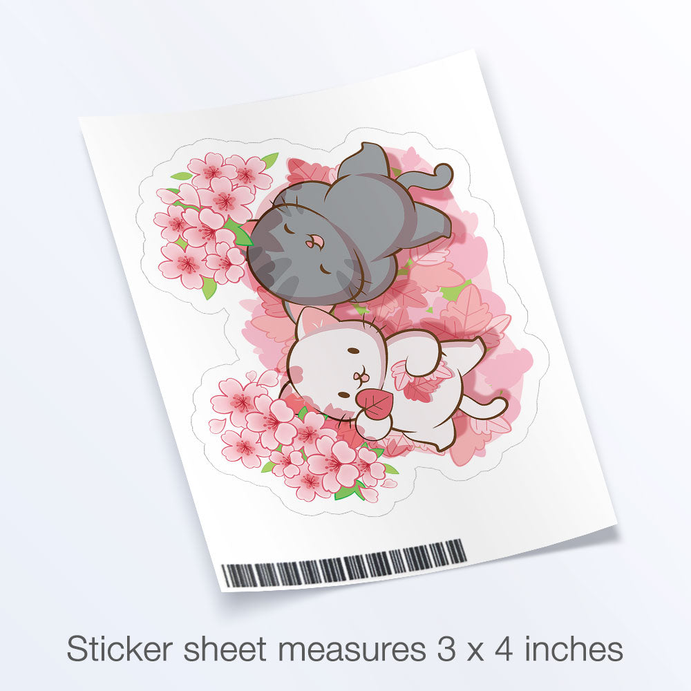 Cute Cats and Sakura Kawaii Sticker Sheet - small 3"x4"