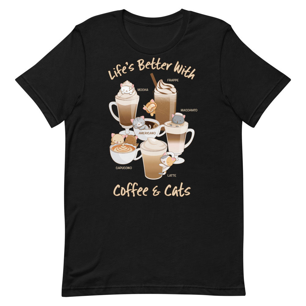 Cute Coffee Cats Kawaii T-Shirt S / Black