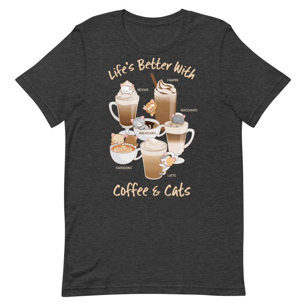 Cute Coffee Cats Kawaii T-Shirt S / Dark Grey Heather