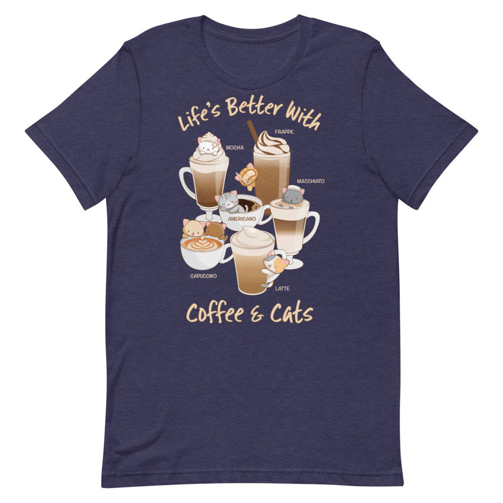Cute Coffee Cats Kawaii T-Shirt S / Heather Midnight Navy